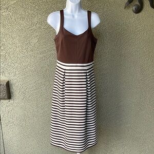 No.120 Charming Charlie Brown and White Sleeveless Midi Sundress Size Medium